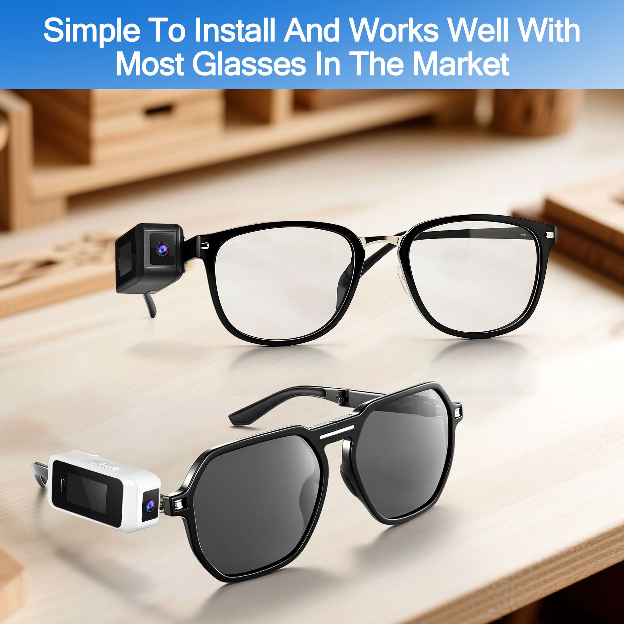 Glasses Wearable Mini Pocket Camera 1080P Portable Digital Video Recorder Body Head Mounted Miniature Camcorde Screen(CAM with 32GB,White)