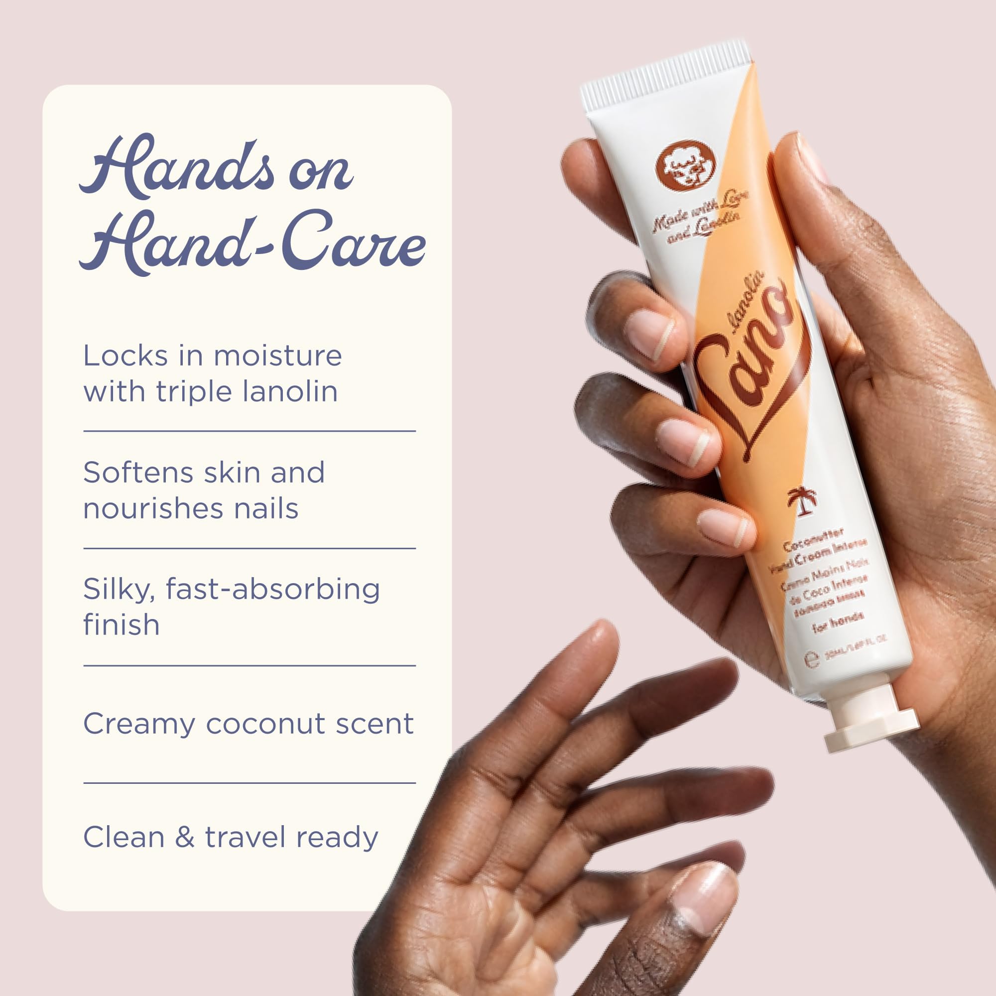Lanolips Crema de manos Intense Coconutter - Loción hidratante para manos con lanolina, coco, vitamina E + manteca de karité - Ideal para manos secas y agrietadas + cutículas - Sin crueldad, vegetaria