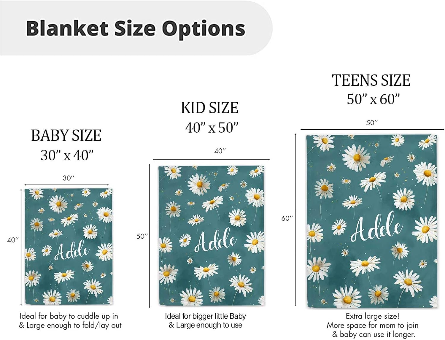 Personalized Dasies Minky Baby Blankets with Name, Customized Daisy Blankets for Girls Kids, Soft Plush Infant Toddler Baby Newborn Blanket - Registry Gifts, Customized Gifts