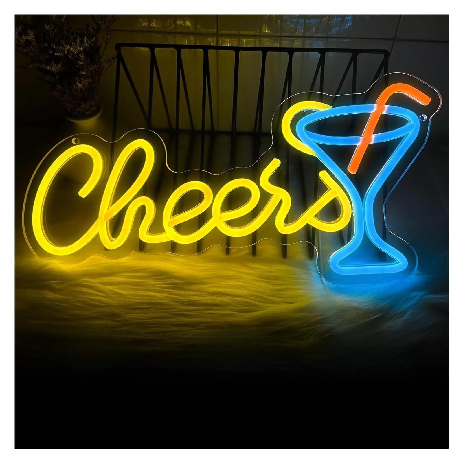 Luces de neón Letrero De Neón Cheers Con Luz Regulable Para Fiestas Bares Pubs Restaurantes Cumpleaños Decoración De Pared Lámpara Alimentada Por USB 35cmx16.7cm