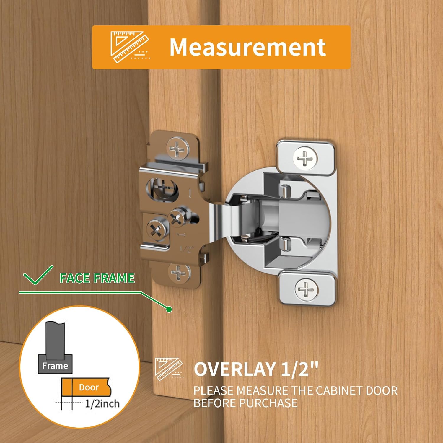 50 Pack 1/2" Overlay 3D Soft Close Concealed Hinge, Face Frame Door, Small Angle Slow Close, Self Closing Hidden Satin Nickel, 105° Concealed Stainless Steel Hinges for Kitchen Cabinet Door