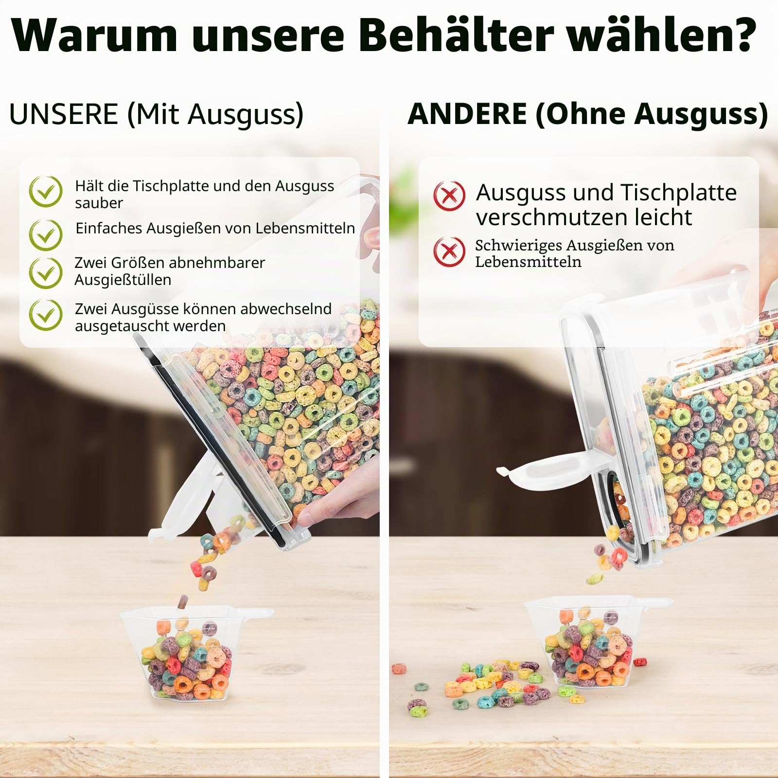 Skroam Müslibehälter, 6 Stück, luftdichte Frischhaltedosen mit Deckel, Kunststoff, Müsli-Spender für Küche und Speisekammer, Organizer und Aufbewahrung, Messbecher und 20 Etiketten