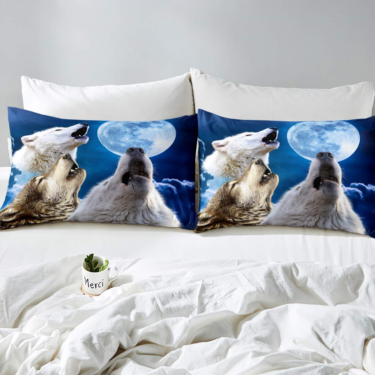 Wolf - Juego de funda de edredón para niños y niñas, diseño de lobos salvajes con cremallera