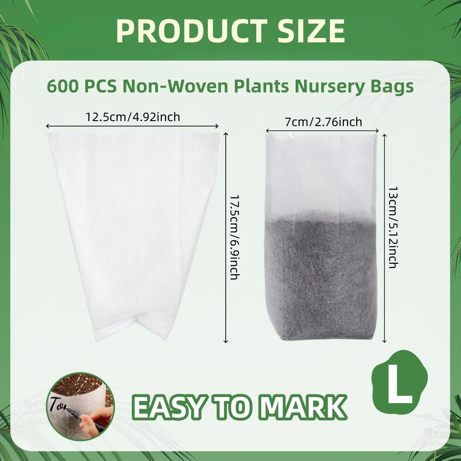 600 Piezas Bolsas de Cultivo de Plantas, Bolsas de Vivero Planta de Tela no Tejida, Bolsa de Tela para Macetas, Biodegradable, Transpirable, para Verduras, Flores y Frutas en Granjas (12.5×17.5cm) - 3