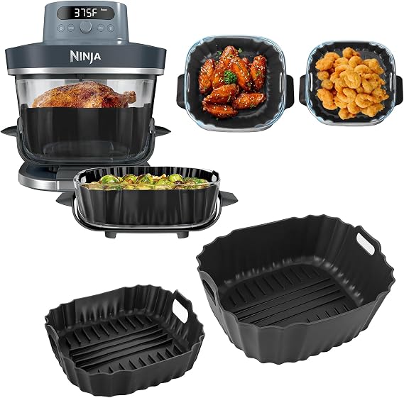 2 PCS Silicone Air Fryer Liner for Ninja Crispi Pro 6-in-1 Glass Air Fryer, Air Fryer Liners Silicone Reusable Airfryer Accessories for Ninja Crispy Pro AS101CY AS101LG AS101DG Kitchen System