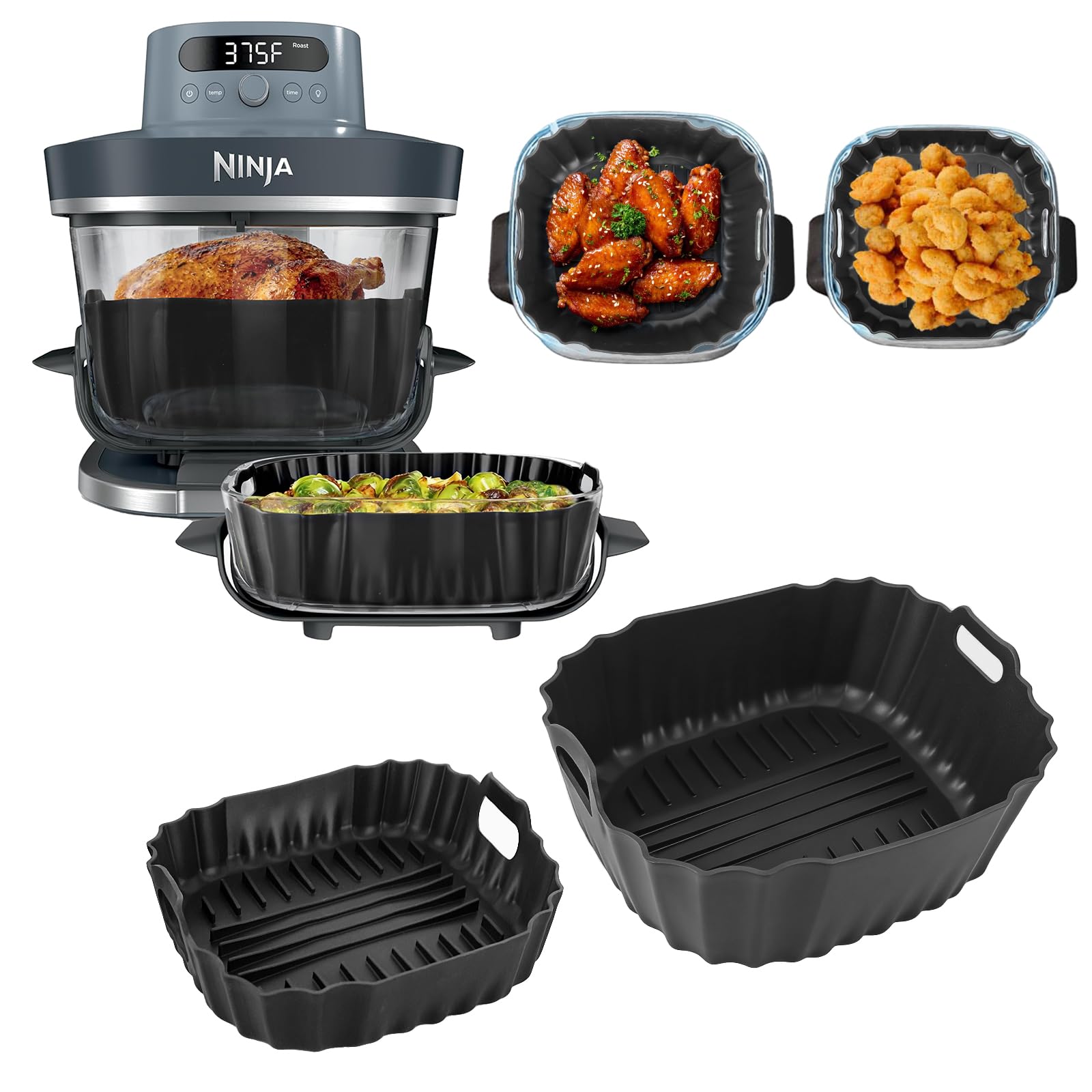 2 PCS Silicone Air Fryer Liner for Ninja Crispi Pro 6-in-1 Glass Air Fryer, Air Fryer Liners Silicone Reusable Airfryer Accessories for Ninja Crispy Pro AS101CY AS101LG AS101DG Kitchen System