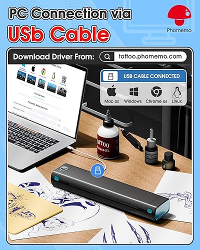 Miniatura 63 de Phomemo M08F - Impresora de plantillas de tatuaje, impresora térmica inalámbrica de tatuaje con 10 piezas de papel de transferencia, compatible