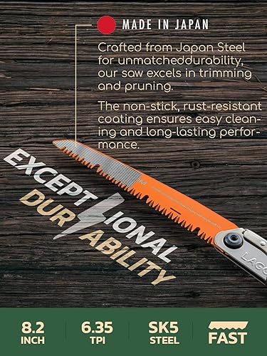 Miniatura 5 de Sierra plegable para cortar ramas, 8.2 pulgadas, sierra de campamento fabricada con acero SK5, sierra de mano plegable, sierra de supervivencia con