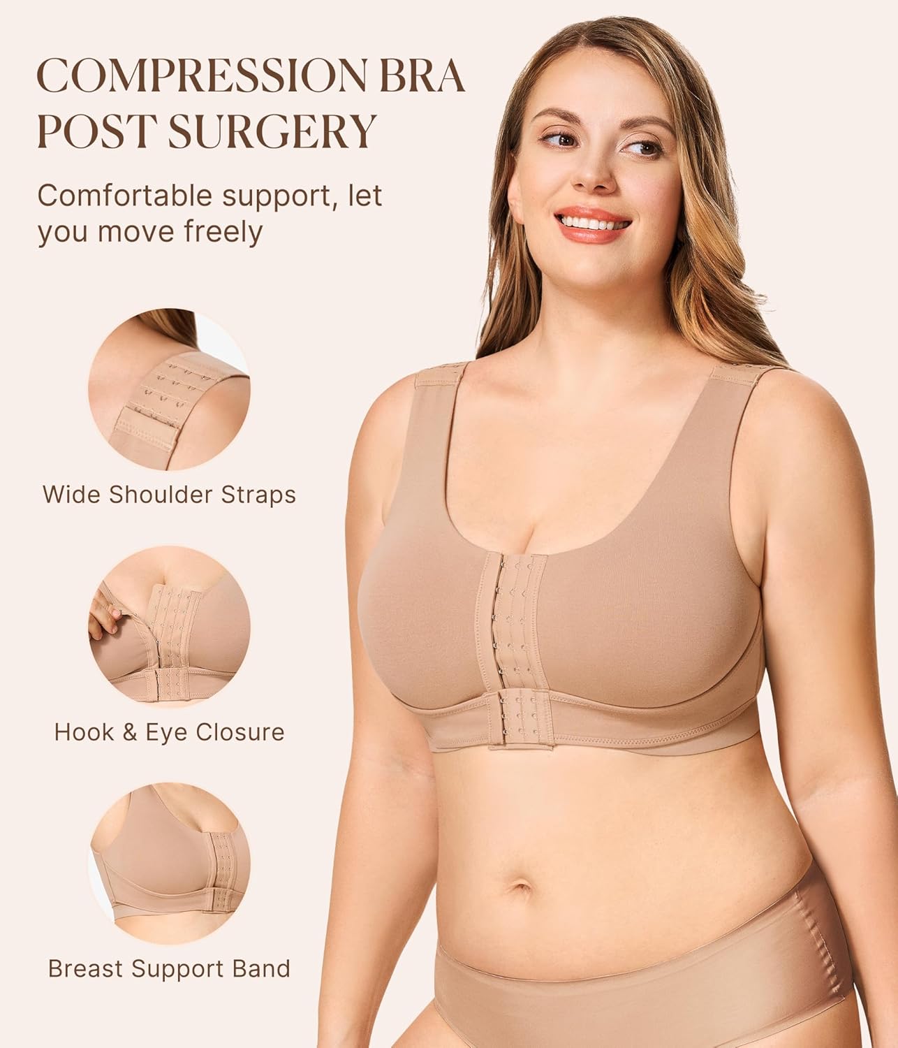 BRABIC Front Closure Bras for Women Post Surgery Compression Mastectomy Surgical Support Wireless Full Coverage Bra - Image 4