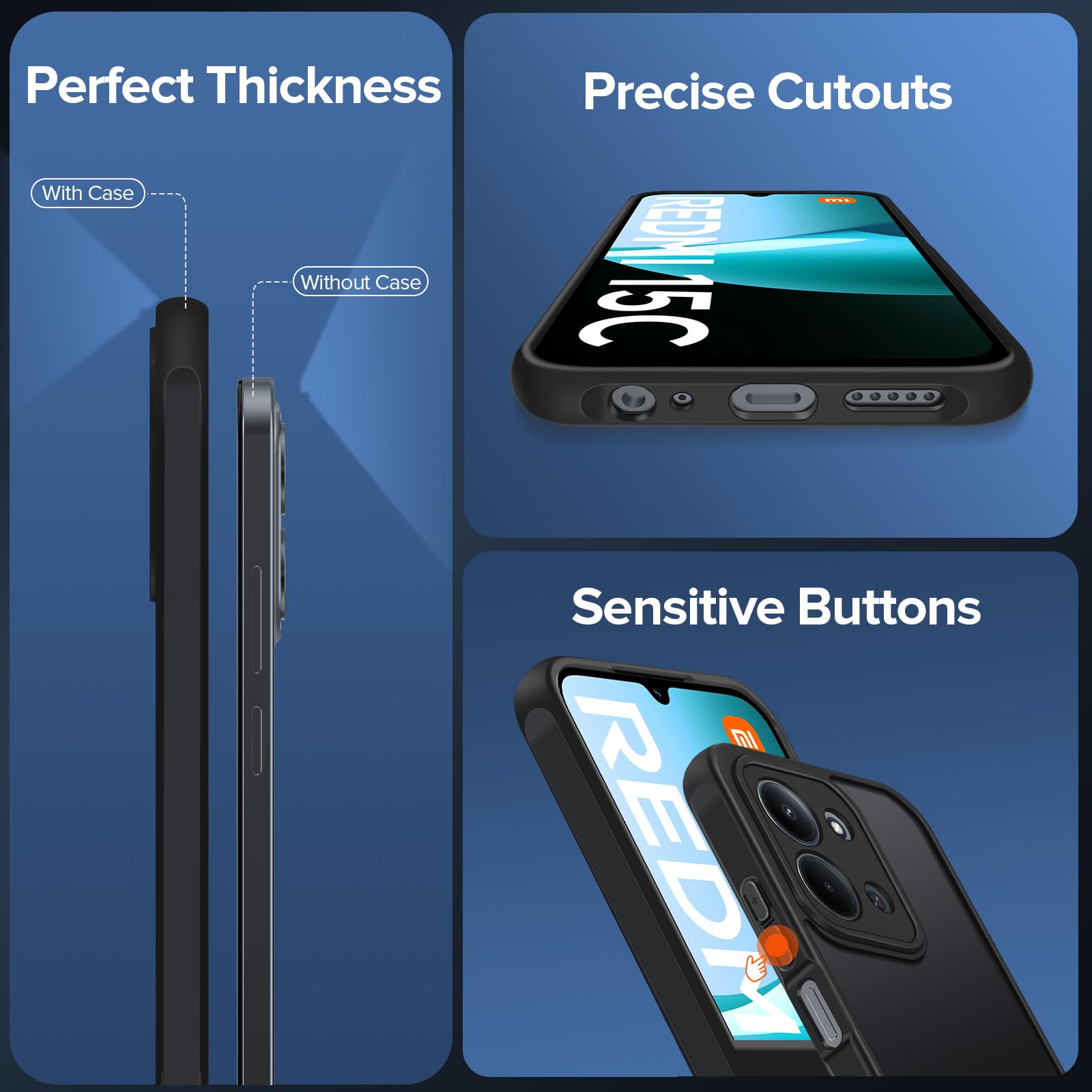 Funda Protectora Para Xiaomi Redmi 15C / Poco C85 - Resistente A Golpes, Antihuellas, Con 2 Cristales Templados, Color Negro Mate
