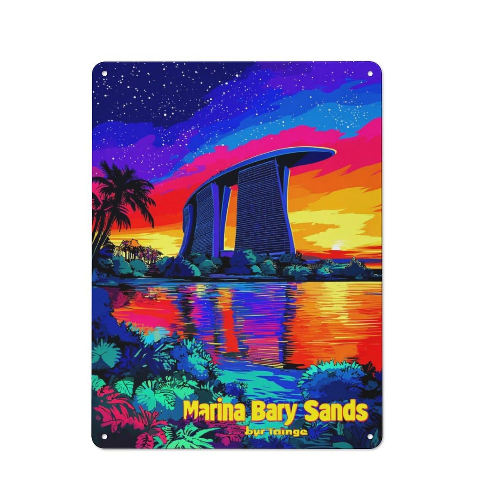 Vintage Marina Bay Sands Sunset Reflection Bistro Metal Sign 40x30cm, Bistro Wall Plaque for Takeaway, Bar, Kitchen Or Counter Area