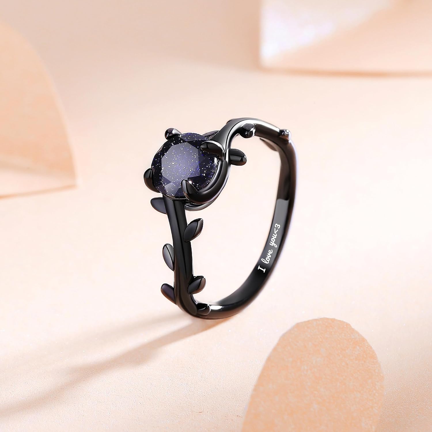 Personalized Promise Rings for Couples, Vine Blue Sandstone Black Matching Rings, Custom Matching Couple Rings Set, His and Her Engagement Ring
