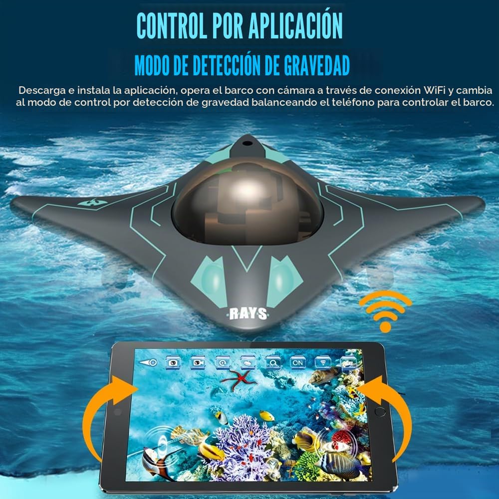 Barco de control remoto, barco RC con cámara de alta definición, luces LED, control inalámbrico por aplicación, ángulo de cámara ajustable, nave espacial acuática de alta velocidad