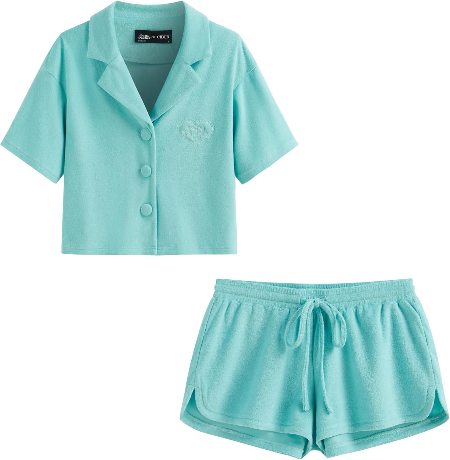 CIDER X Polly Pocket Womens Short Sleeve Pajama Set Soft Knit Lounge Set Sleepwear Summer Outfit