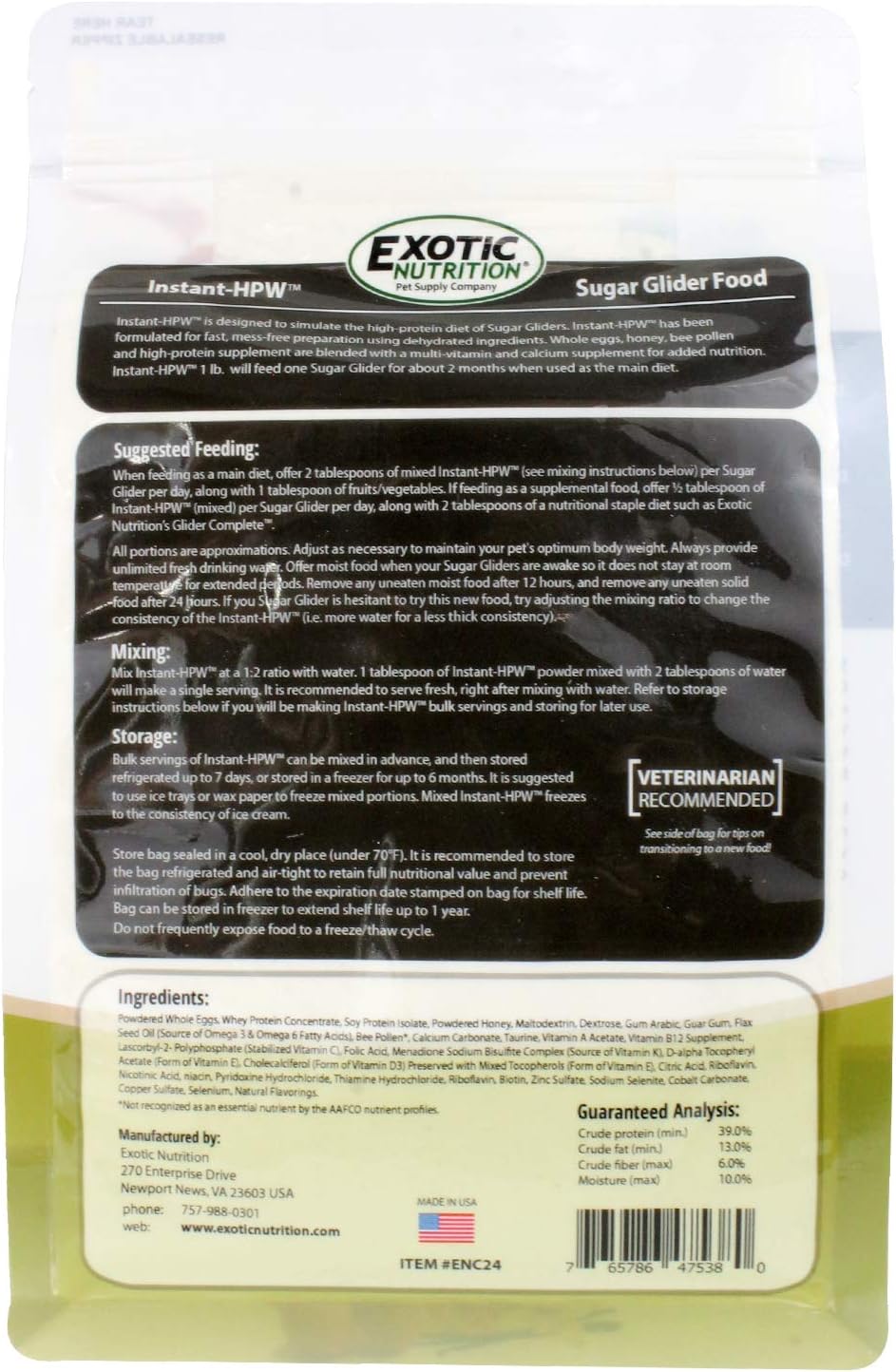 Instant-HPW 2 lb (Makes 6 lb) - All Natural Vitamin Enriched Sugar Glider Food - Healthy & Nutritious - High Protein Wombaroo - Staple Diet