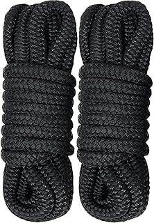 2 Pack 5/8" x 25' Dock Lines - Marine Grade Nylon Boat Rope with 15" Loop for Docking and Mooring - Double Braided Boat Lines, High Strength, Easy Handling, Fray Resistant - Black