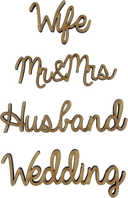 The Crafty Cow 8x Wife Husband Wedding Words 7cm Wood Craft Embelishments Laser Cut Shape MDF