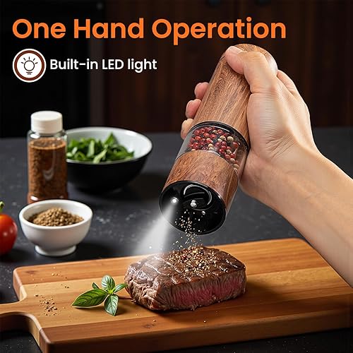 Miniatura 2 de Electric Salt and Pepper Grinder Set, Battery Operated Pepper Grinder with LED Light, One Handed Operation, Adjustable Coarseness, Slat and Pepper
