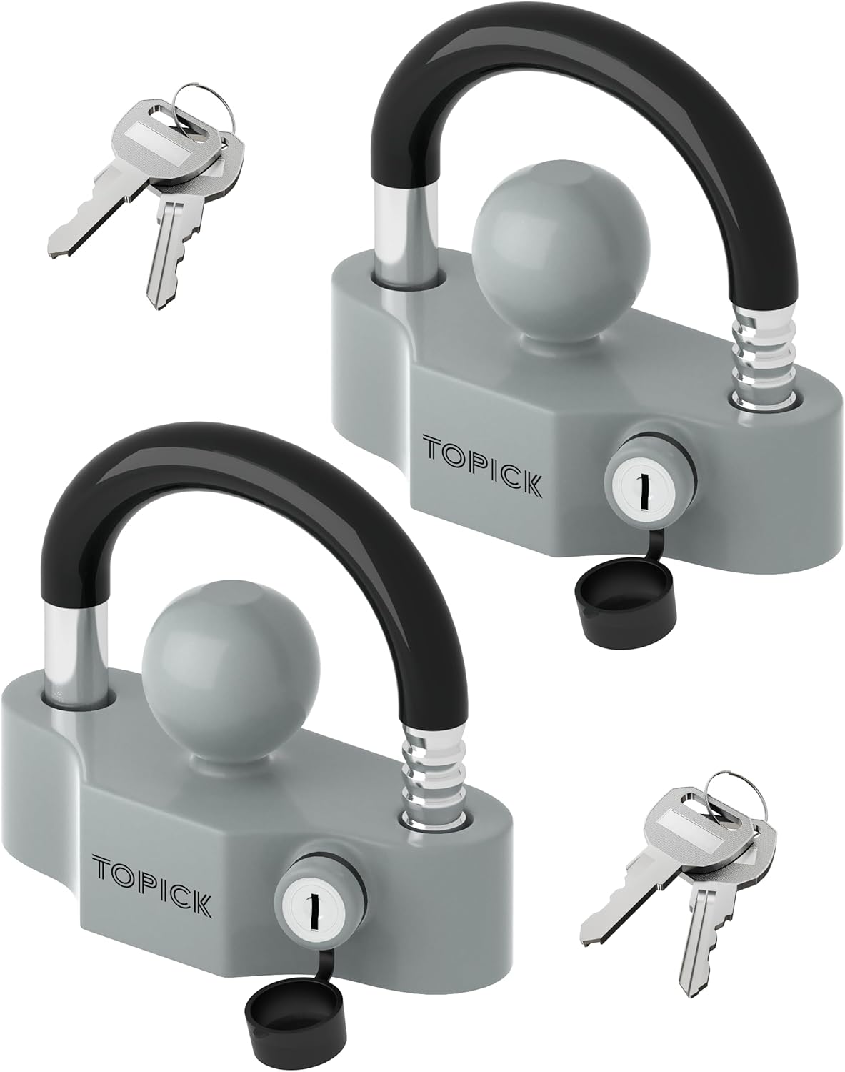 TOPICK Heavy-Duty Trailer Coupler Lock with PVC-Coated U-Bolt, Universal Fit for 1-7/8", 2", 2-5/16" Hitch Couplers, Anti-Theft Security for RV, Boat, Utility Trailers, Grey