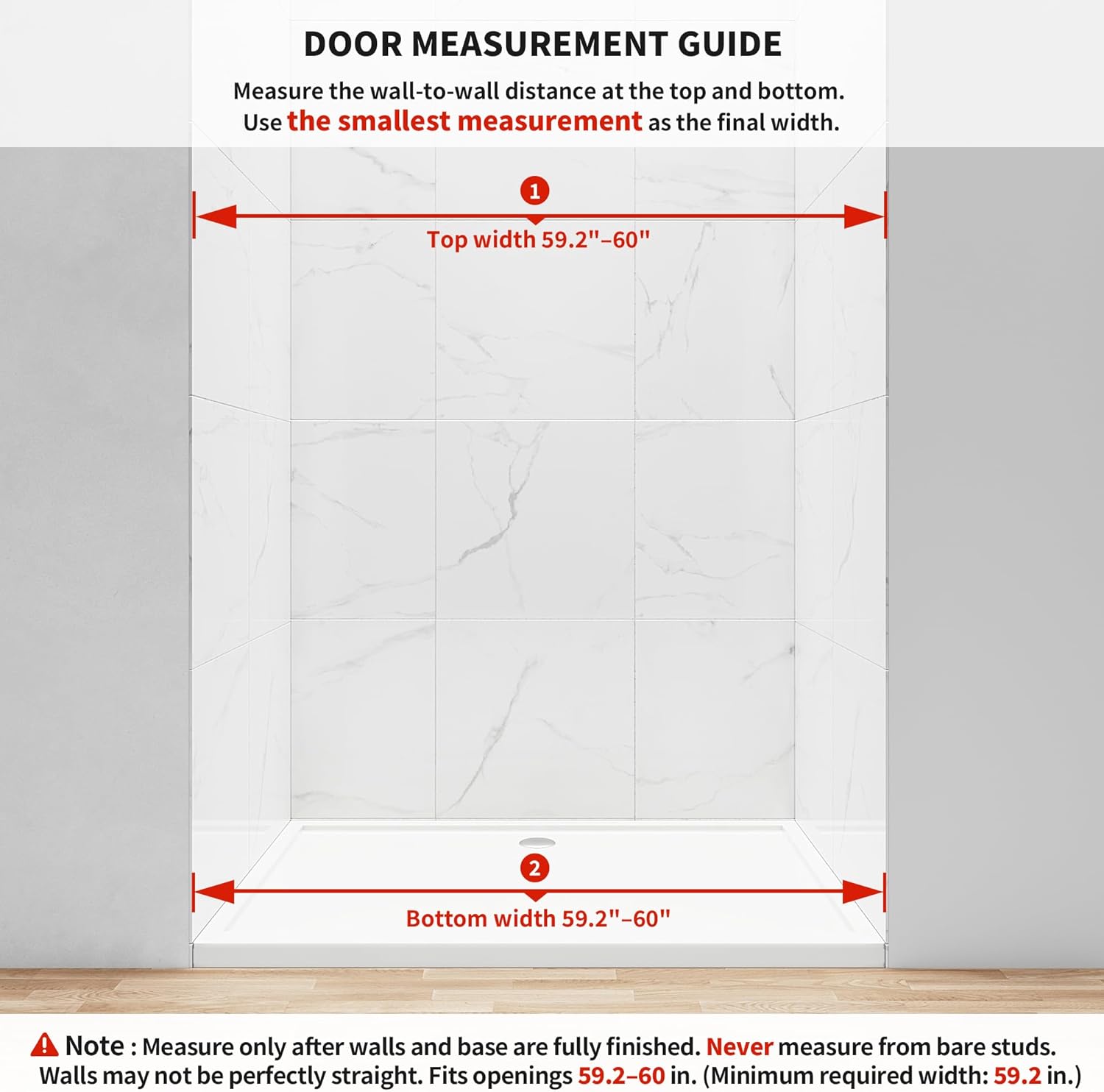 59.2-60" W x 72" H Hinged Swing Shower Door, Pivot Frameless Shower Door with 5/16"(8mm) Clear SGCC Tempered Glass, Magnetic Closing, Chrome
