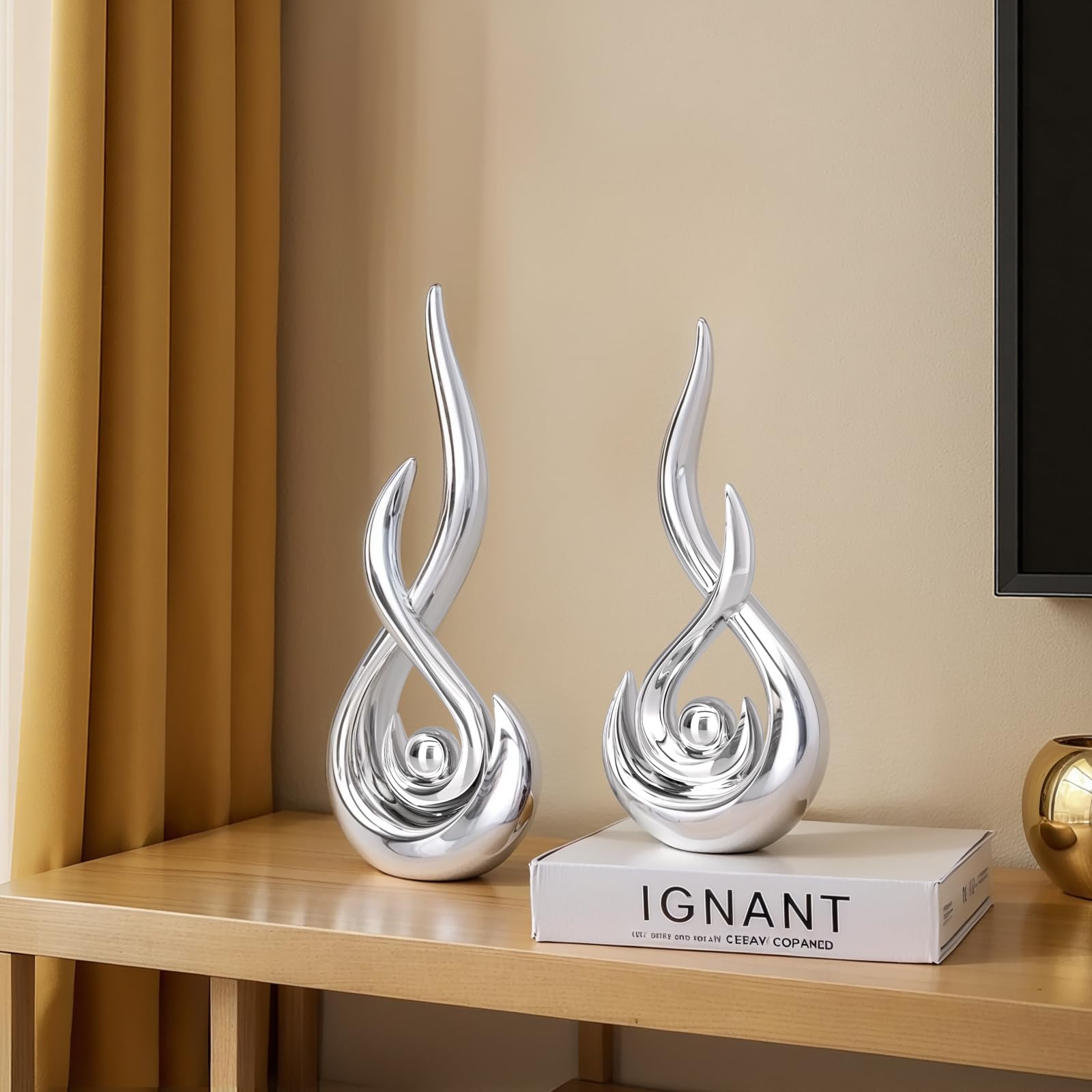 XMGZQ Arte Abstracto Moderno para decoración del hogar, estatuas contemporáneas para la Mesa de Centro de la Sala de Estar, centros de Mesa para el Comedor, esculturas de cerámica (Plata)