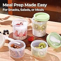 Vista 2 de ComSaf 2 Pack Overnight Oats Containers with Lids 27 oz, Plastic Yogurt Parfait Cups with Folding Spoons to Go, Salad Pod Chia Pudding Jars Reusable