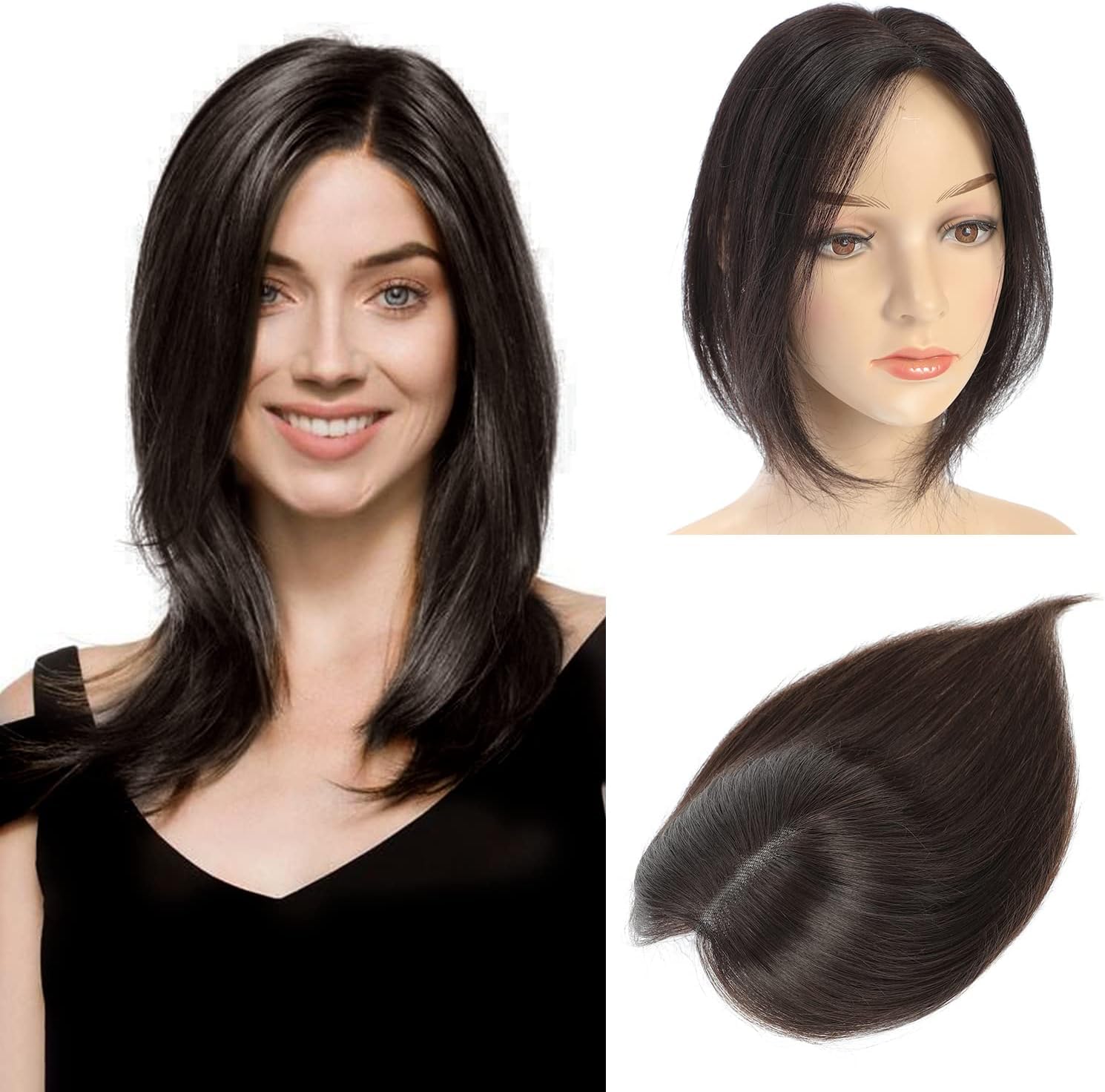 HAIR WALA™ Light Weight Hair Toppers for Thinning Hair Women Synthetic Hair,14.5 inch Long, 2 clips Hair Extension for women handmade & cover hair loss, grey hair (Matte Finish) (Black Brown)-image-25