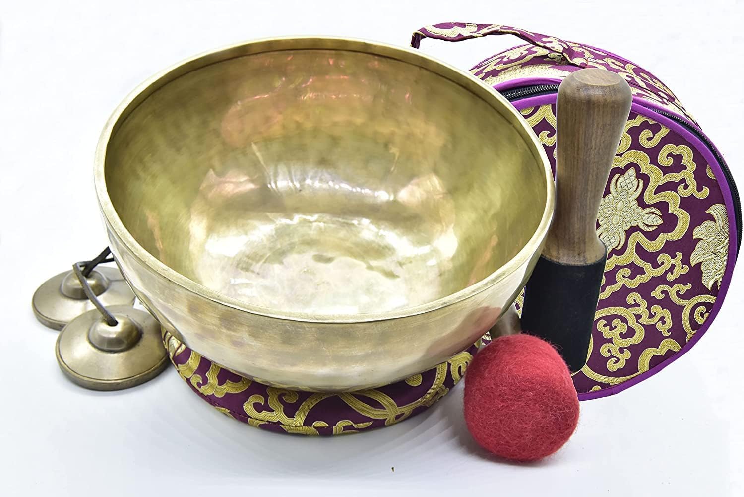 22,9 cm große, handgehämmerte tibetische Klangschale, ideal für Meditation, Yoga, Klangbad, Achtsamkeit, Entspannung, Kissen, Tragetasche, Holzhammer und Drumstick im Lieferumfang enthalten