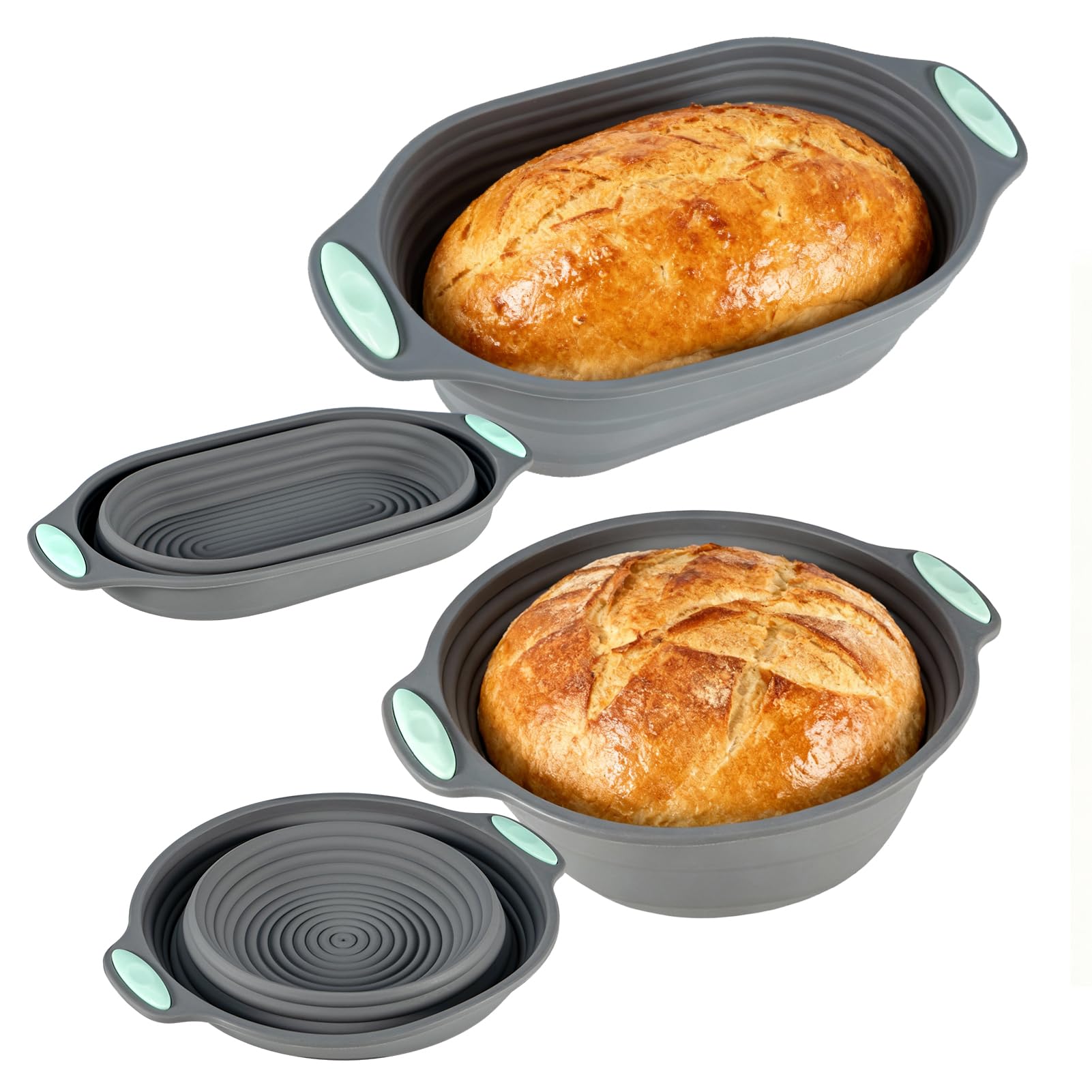 SUNNYNEST 2pcs Silicone Foldable Bread Fermentation Basket Set,Bread Proofing Basket,Bread Making Tools for Baking & Proofing Artisan Bread