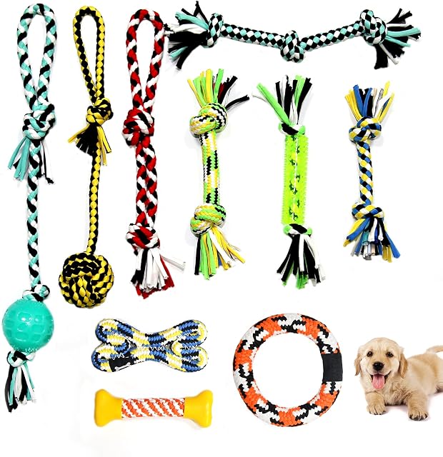 Aitmexcn Dog Toys Indestructible for Small Medium Dogs, 10 Pack Interactive Puppy Teething Toys with Natural Cotton, Tough Dog Chew Rope Toy for Play and Training