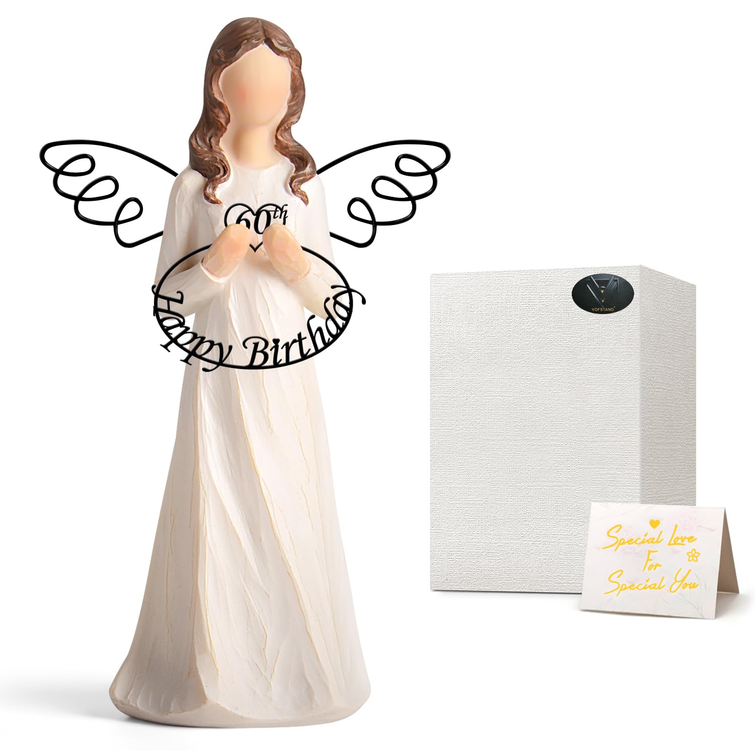 Vofstand 60th Birthday Gifts for Women - Happy Birthday 60th Angel Figurine for Mom Wife Sisters Friends Unique 60th Birthday Gifts for Women Party