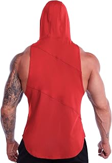 ZUEVI Men's Gym Muscle Hooded Tank Tops Sleeveless Workout Hoodies Shirts Bodybuilding Stringer T Shirt