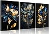 Abstract Blue and Gold Flower Canvas Wall Art Set of 3 Blooming Flowers Paintings Pictures Wall Decor Modern Neutral Black Luxury Posters Prints for Bedroom Living Room Home Decoration 12x16in