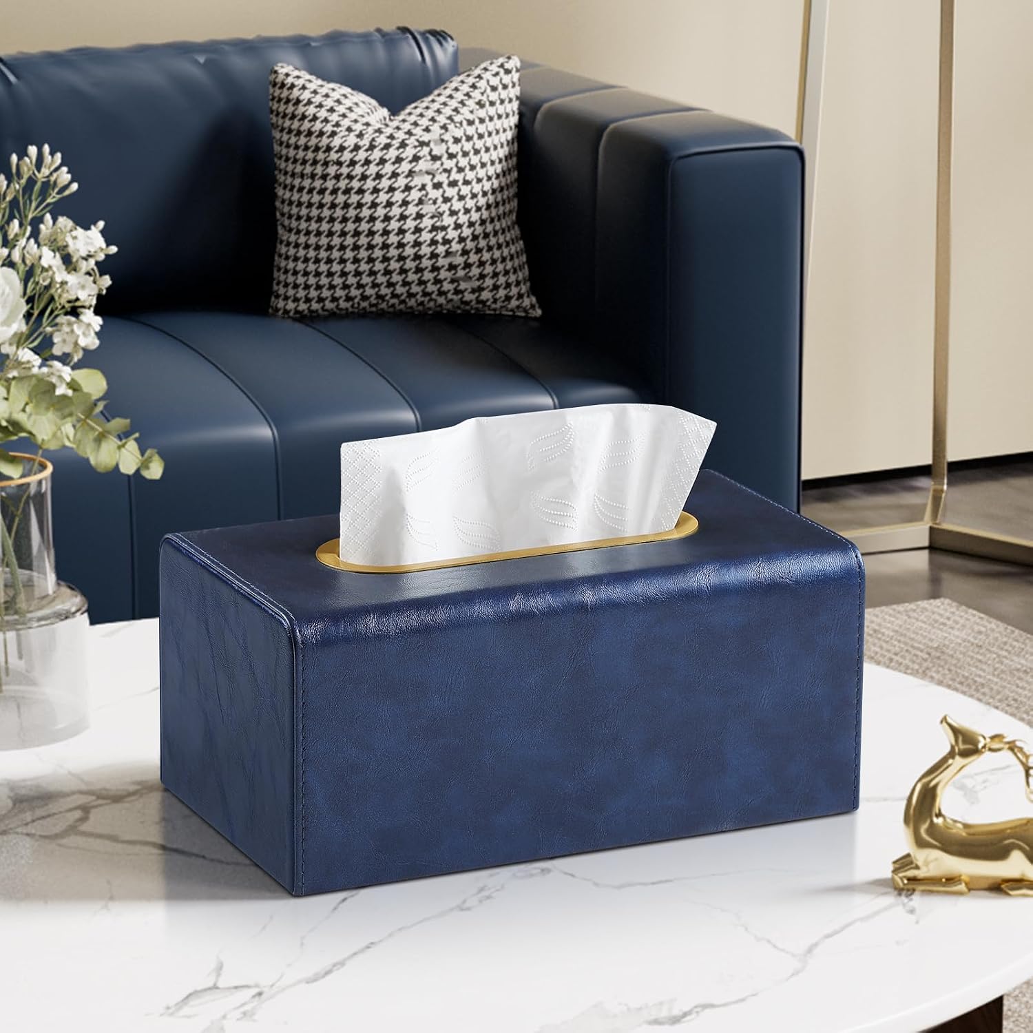 Rectangle Tissue Box Cover for Boxes Up to 3.9" Tall, Navy Blue image 2