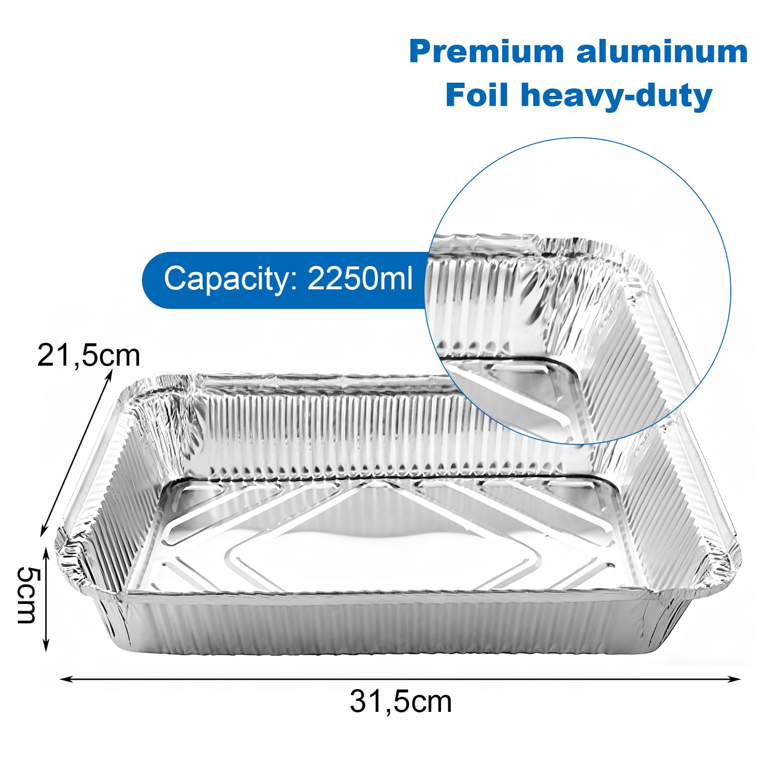 Lot de 50 Barquette Aluminium Non Couvercle, 2250ml Barquette Aluminium, 31,5x21,5x5cm Plat Aluminium Jetable, Barquette Congelation pour Cuire, Griller et Conserver Les Aliments
