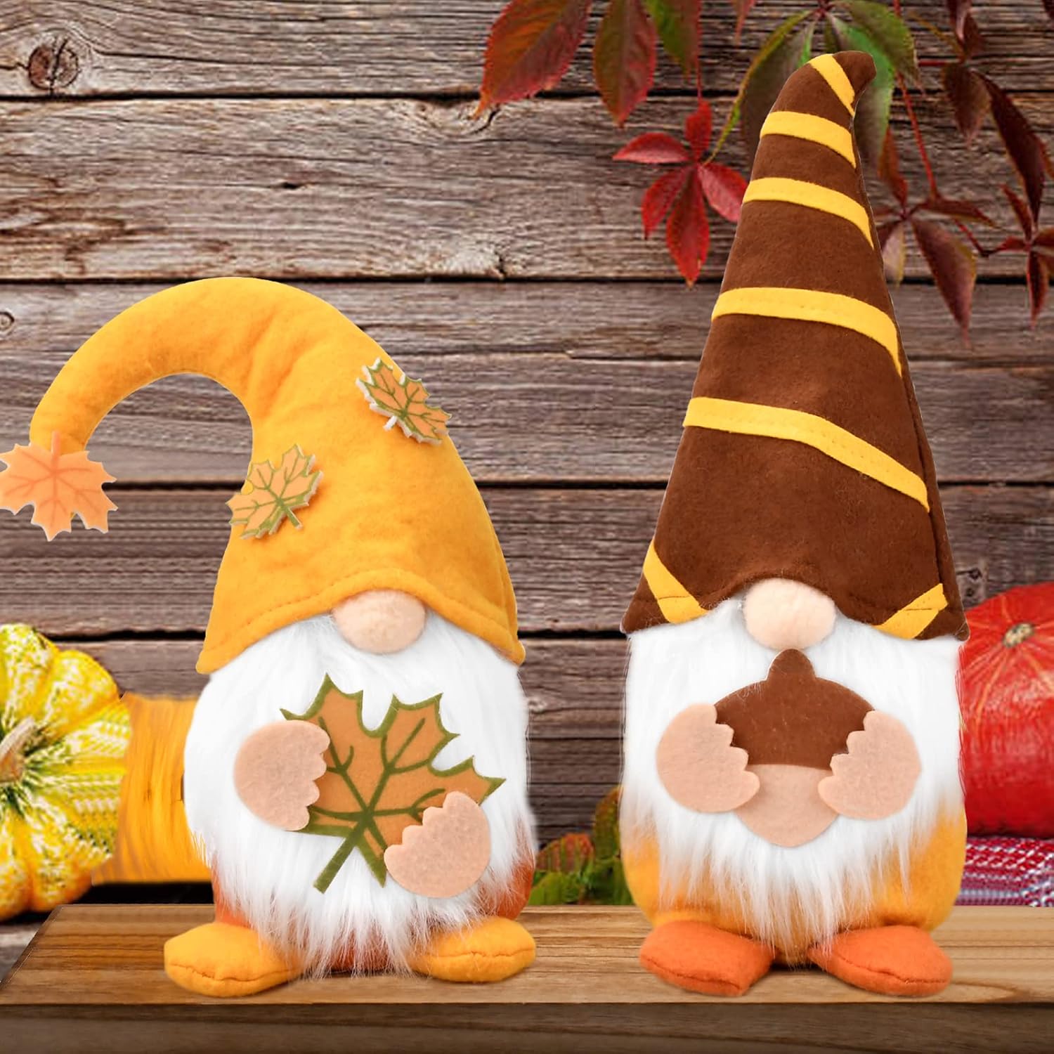 TGOOD 2PCS Fall Decor Fall Gnomes Plush, Tiered Tray Decor, Harvest Festival Thanksgiving Gnomes Holiday Party Ornaments Table Fall Decorations for Home