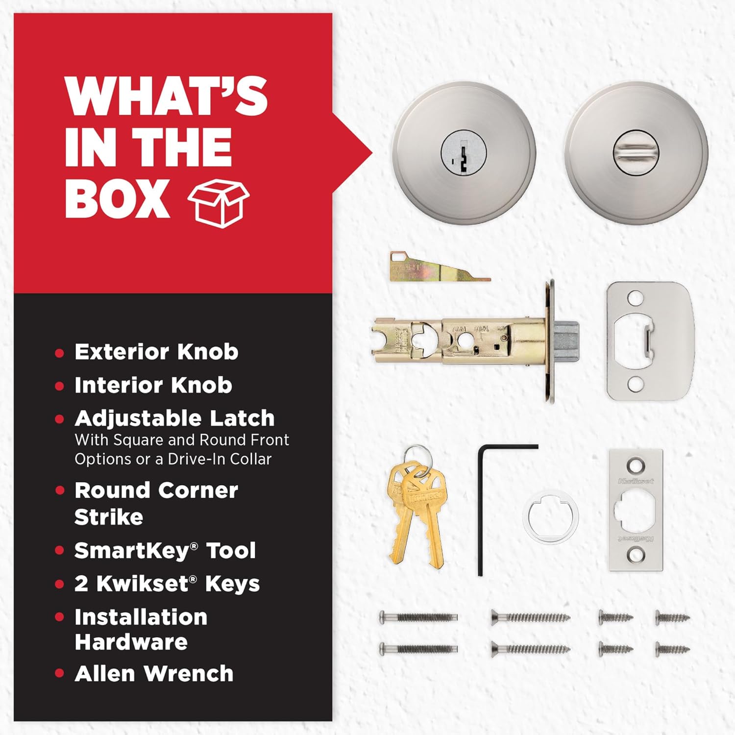 Kwikset Pismo Entry Door Knob with Lock and Key, Secure Keyed Handle Exterior, Front Entrance and Bedroom, Satin Nickel, Pick Resistant SmartKey Rekey Security and Microban