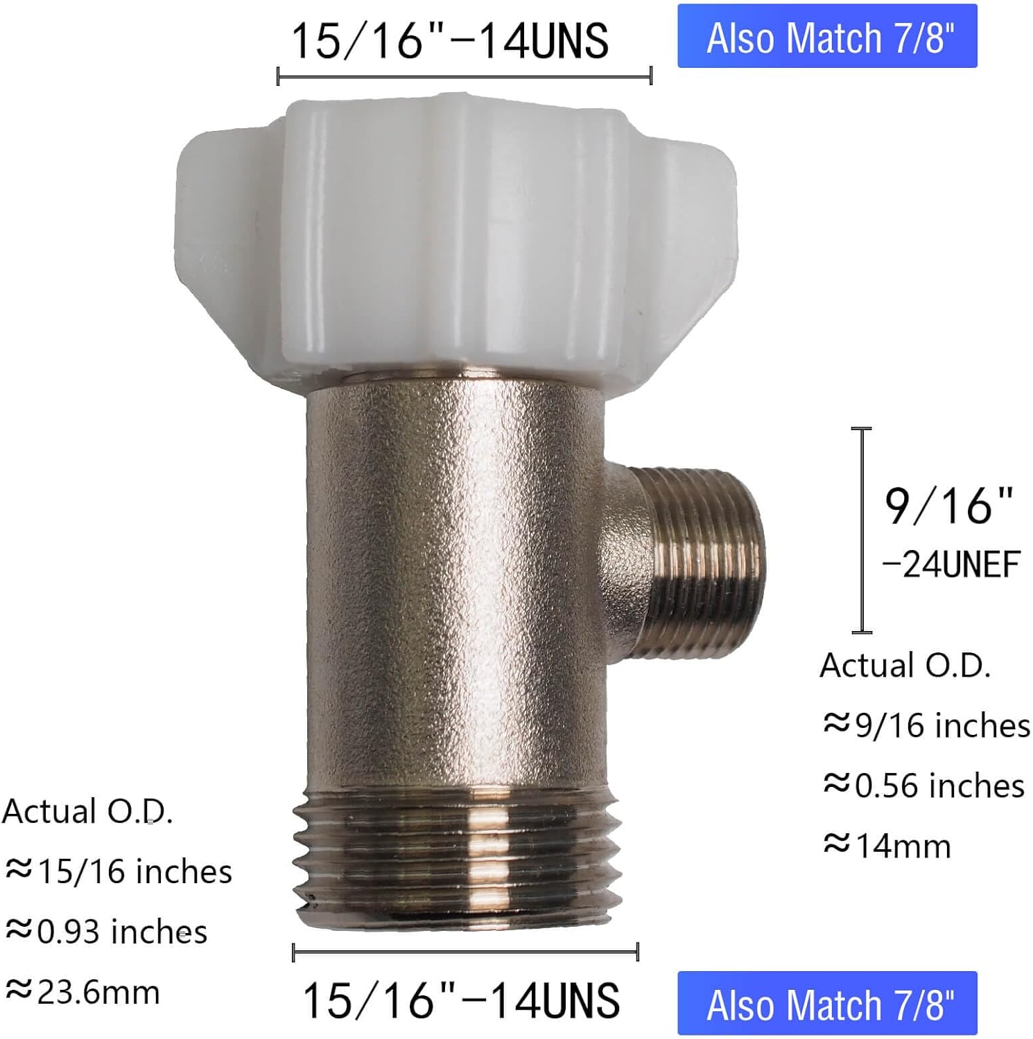 Bidet T Adapter - T Valve Adapter or Tee Connector, Made of Brass (7/8" x 7/8" x 3/8") Thread Code 15/16"-14UNS, Thread Branch 9/16"