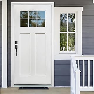 Fiberglass Entry Door, 36'' x 80'' Front Exterior Door with Brickmould and Vinyl Frame, Right Hand Inswing White Primed Knock-Down Door 4-9/16in, 6 Lite Low-E Glass