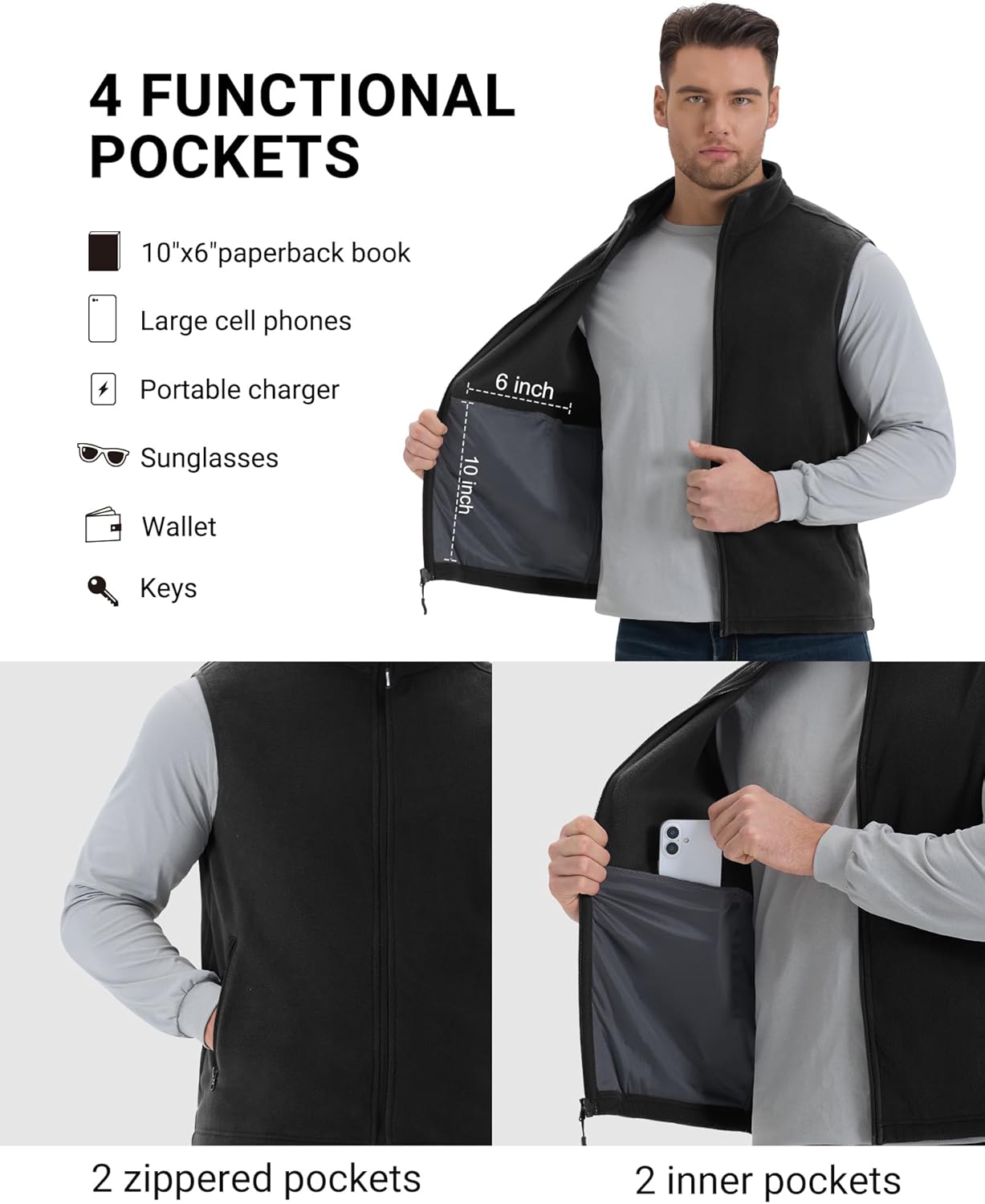 Outdoor Ventures Men's Full-Zip Polar Fleece Vest Outerwear Lightweight Warm Casual Sleeveless Jacket for Fall & Winter - Image 3