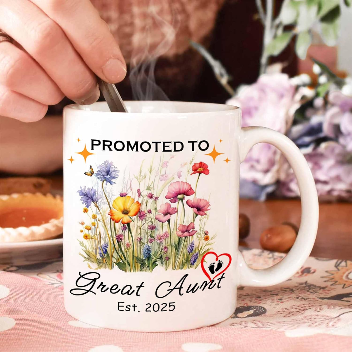 Promoted To Great Aunt Coffee Mug Est 2025, Baby Reveal Gift For Aunt, New Auntie Gift (aunt2025) - Image 5