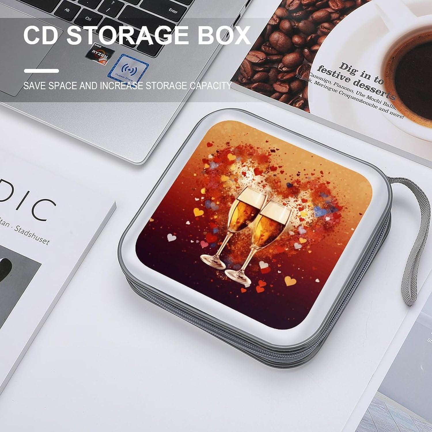 Colorful Heart Champagne CD Case 40 Capacity DVD Case Holder Portable Zipper CD/DVD Wallet Storage Hard Plastic DVD Disc Cases Storage Binder Album Bag for Car Home Office Travel image 4