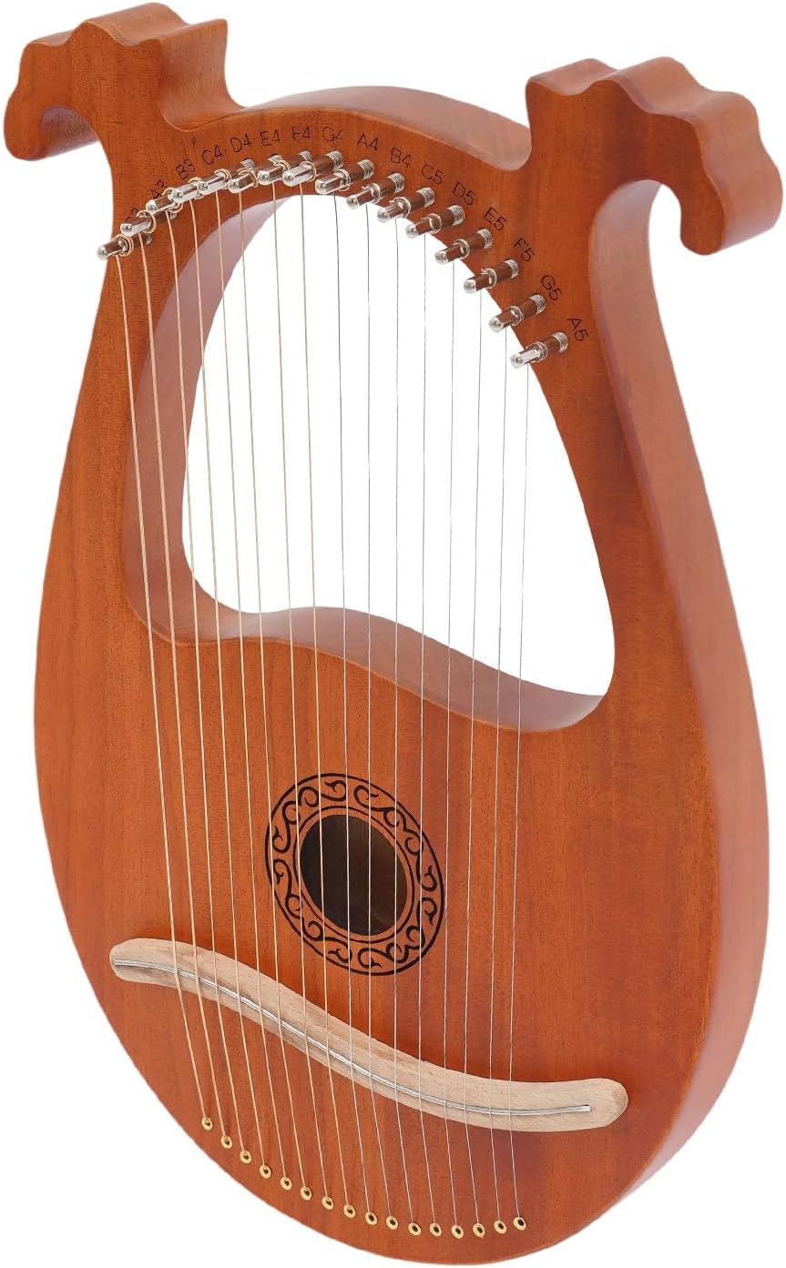 Lyre Harp, 16 Strings Mahogany Wood String Instrument withTwo Plectrums, Mahogany Body Metal String for Beginners Adults - Image 1 of 9