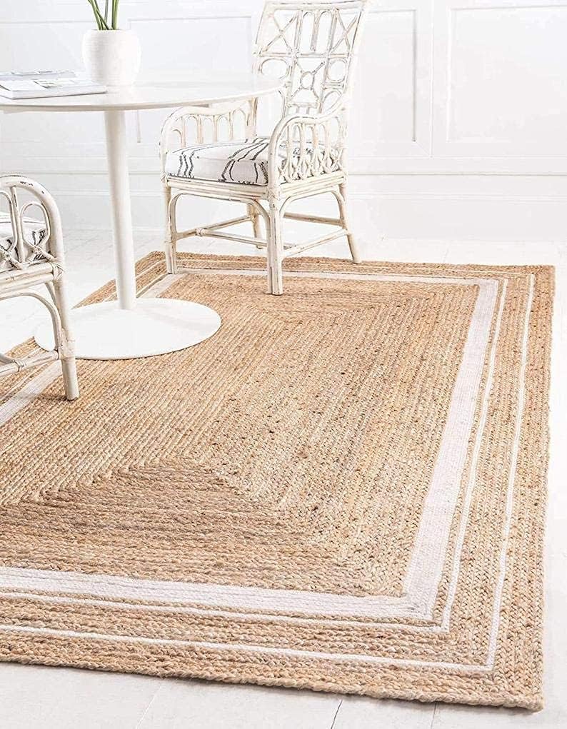 ZEFF FURNISHING Handwoven Jute Square Rug, Natural Fibres, Braided Reversible Carpet for Bedroom Living Room Dining Room (multi8, 3x5 feet)