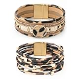 COAUXOG 2Pcs Boho Bracelets Woven Leather Multi-Layer Wrap Bracelet Heart Shape Inlaid Rhinestone Stackable Fashion Women Bracelet Jewelry