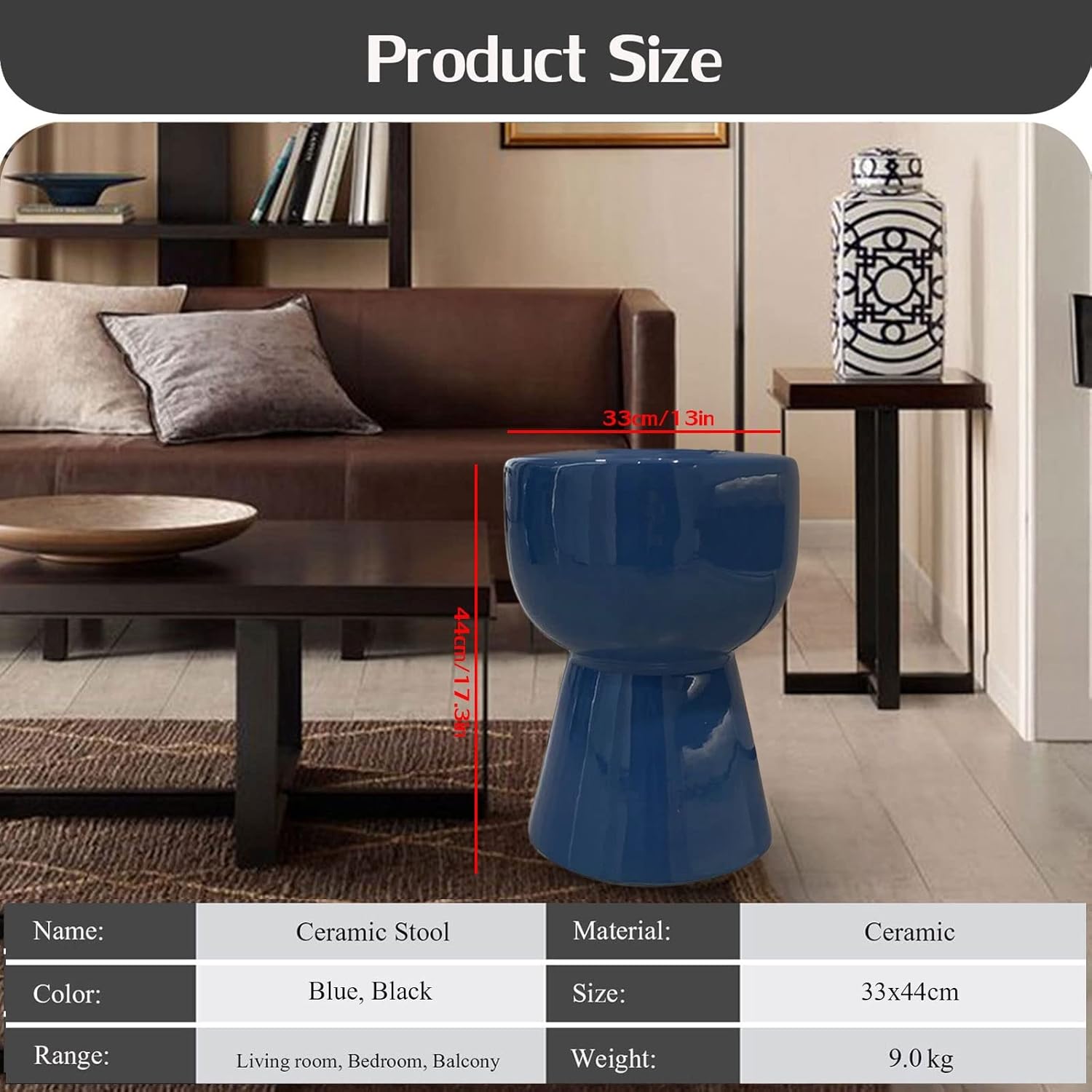 Decorative Garden stools, Decorative Ceramic Garden Stool, Glazed Side Mushroom Changing Stool for Living Room, Balcony, Garden, Etc.(Blue)