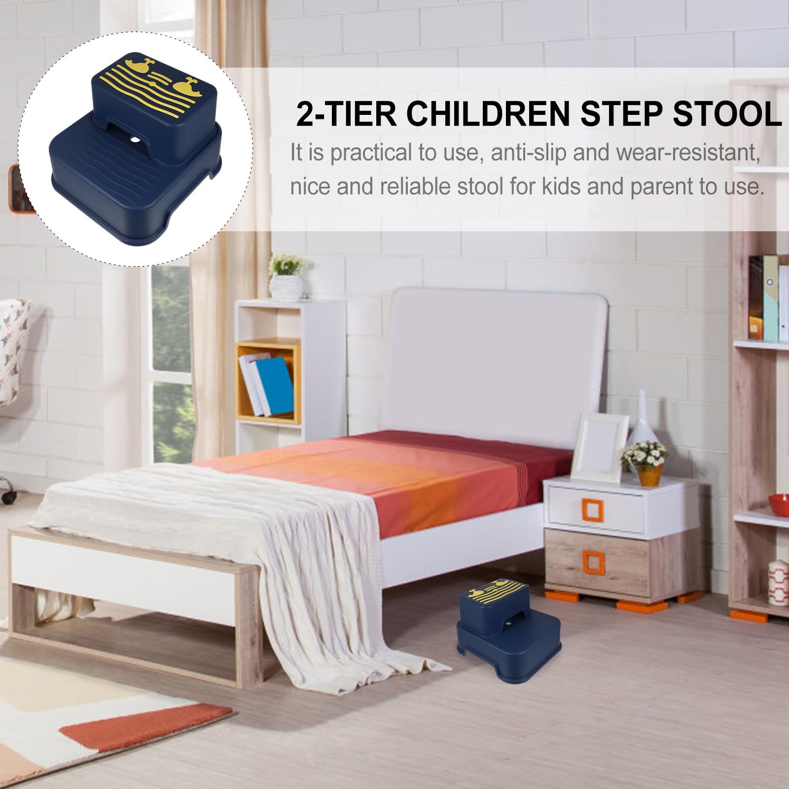 2 stufiger Kindertritthocker aus Rutschfestem Kunststoff mit Stabilem Design für Badezimmer und Kinderzimmer als Sicherer Tritthocker