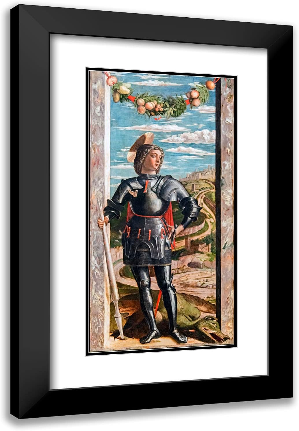 ArtDirect Mantegna, Andrea 16x24 Black Ornate Framed Art Print with Double Matting Titled: St. George
