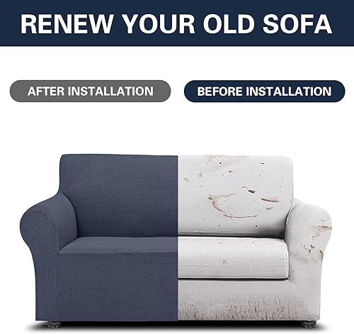 Vista 40 de Cupuamon Fundas elásticas para sofá de 3 cojines, funda protectora de muebles con parte inferior elástica de tela jacquard a cuadros pequeños