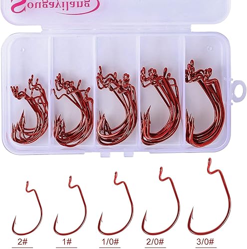 Miniatura 8 de Sougayilang Anzuelos de pesca de acero de alto carbono gusano cebo suave anzuelos de pescado con caja de plástico